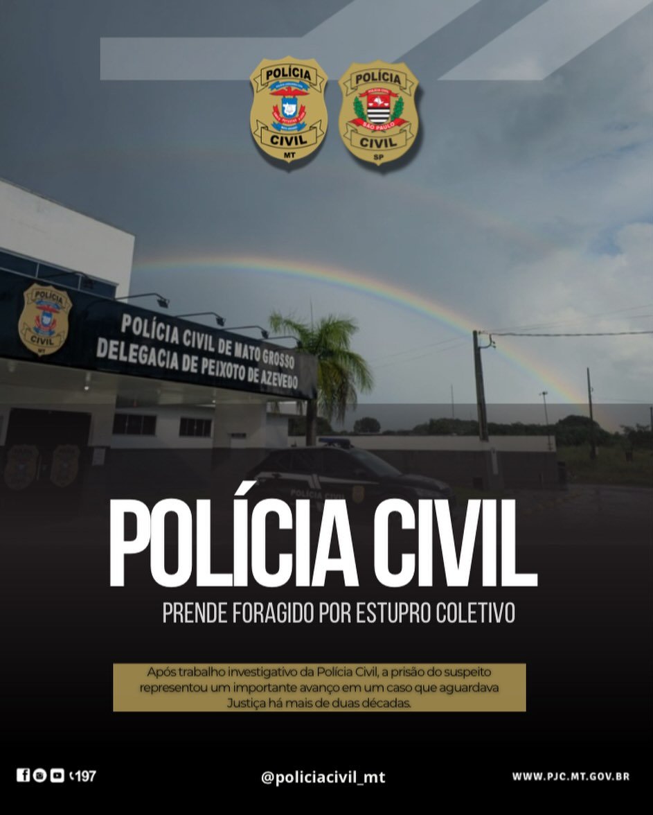 Foragido há 20 anos por estupro coletivo é preso em ação conjunta entre MT e SP
