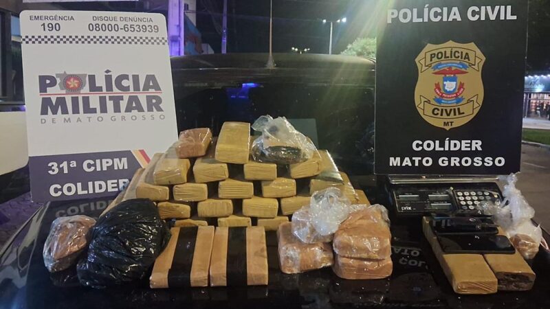 Polícia Civil e Militar apreendem 32 quilos de drogas escondidos em forro de casa na zona rural de Colíder