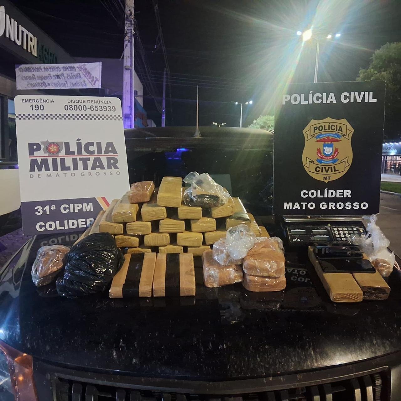 Polícia Civil e Militar apreendem 32 quilos de drogas escondidos em forro de casa na zona rural de Colíder