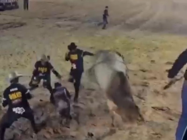 Veja o vídeo: Por centímetros, peão escapa de ser pisoteado por touro durante rodeio em Sinop
