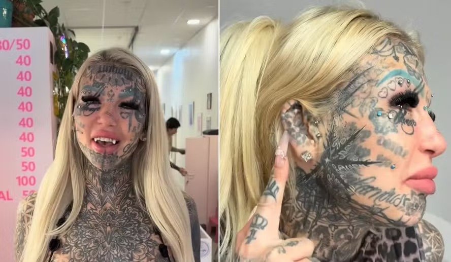 Com 95% do corpo tatuado, influenciadora australiana que já ficou cega por três semanas revela que vai refazer procedimento proibido em solo brasileiro