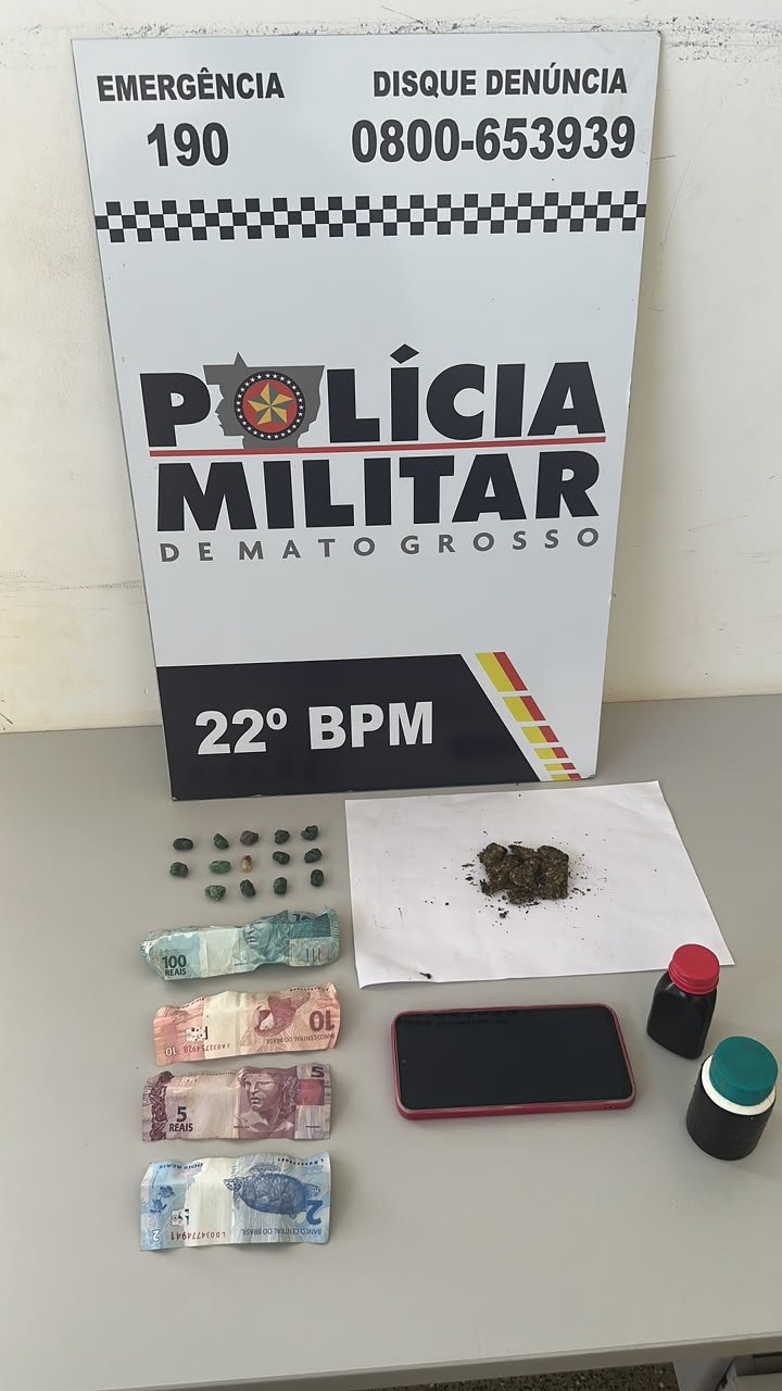 Suspeito é preso após PM encontrar pedras de droga durante abordagem em Peixoto de Azevedo