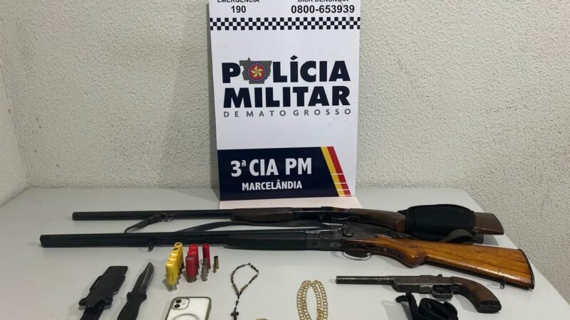Homem é detido após agredir mulher e PM encontrar armas em residência em Marcelândia