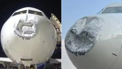 Avião fica com o nariz seriamente danificado após ser atingido por raio